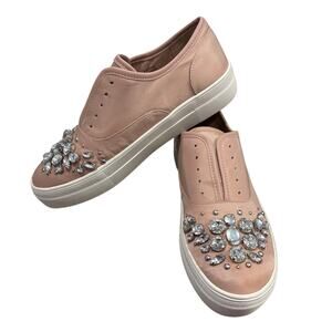 Steve Madden Pink Rhinestone Lace Less Slip On Sneakers - Size 7.5